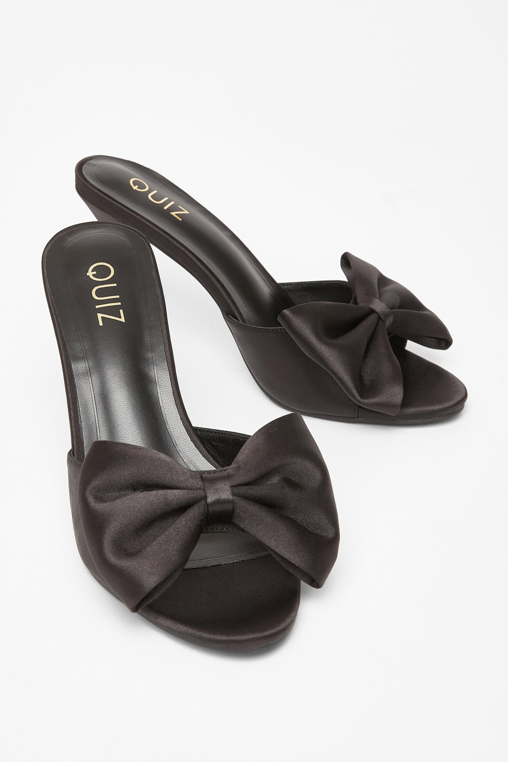 Quiz Black Satin Bow Mule Heels image 2