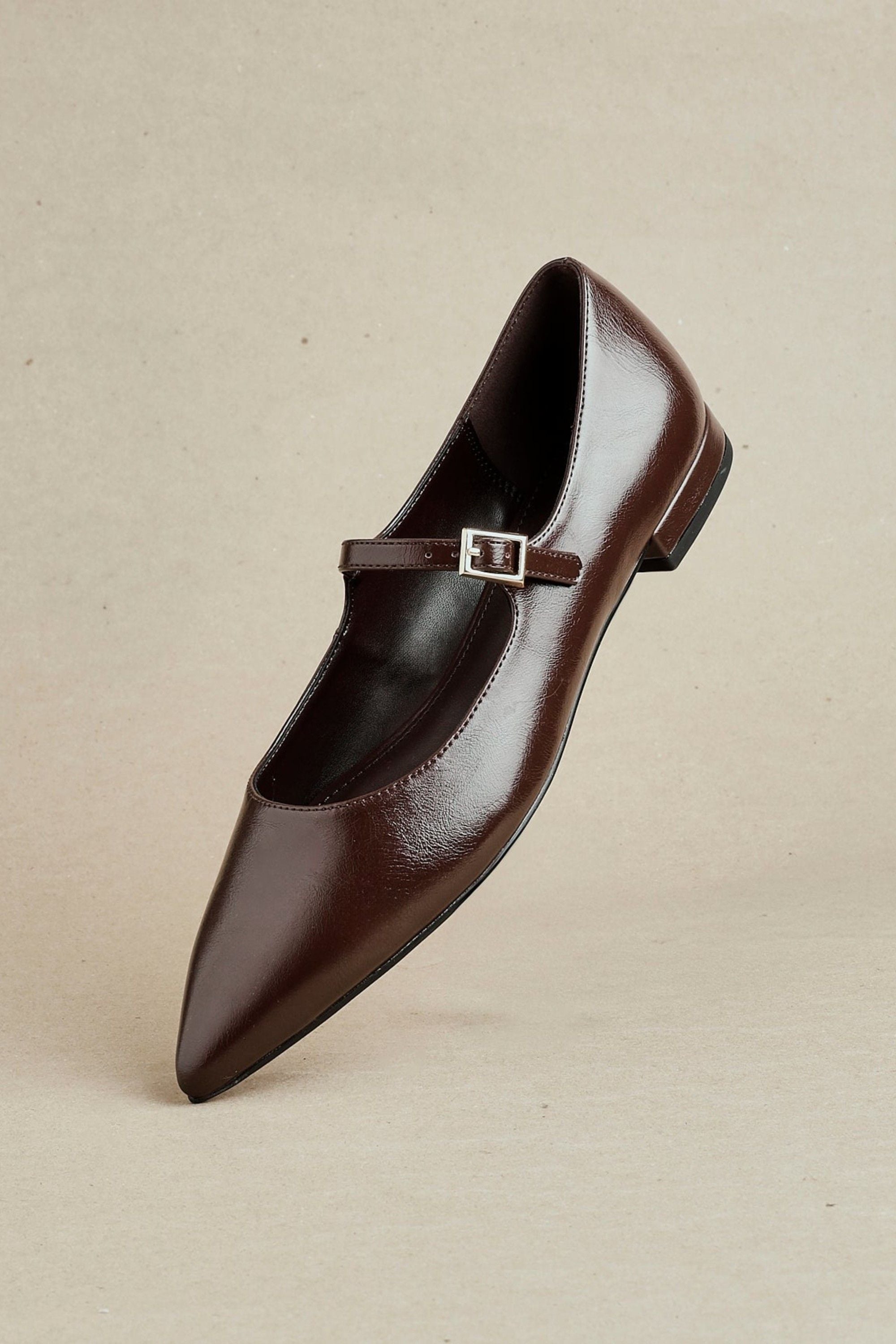 Linzi Seattle Brown Faux Leather Pointed Toe Mary Jane Flats image 6
