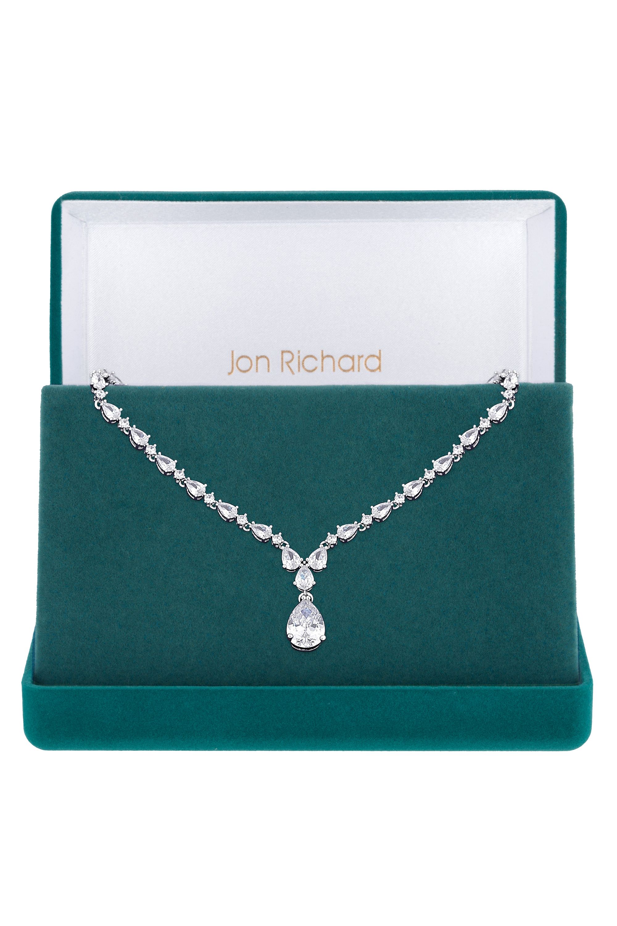 Jon Richard Gift Packaged Rhodium Pear Drop And Cubic Zirconia Necklace image 1