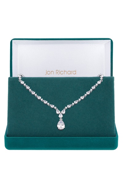 Jon Richard Gift Packaged Rhodium Pear Drop And Cubic Zirconia Necklace