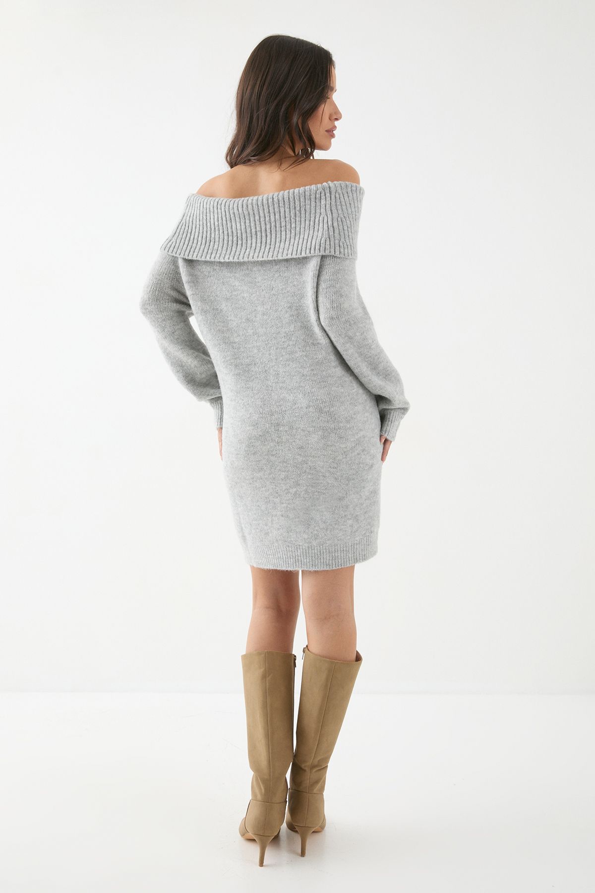 MissPap Premium Knit Bardot Foldover Jumper Dress Grey image 3