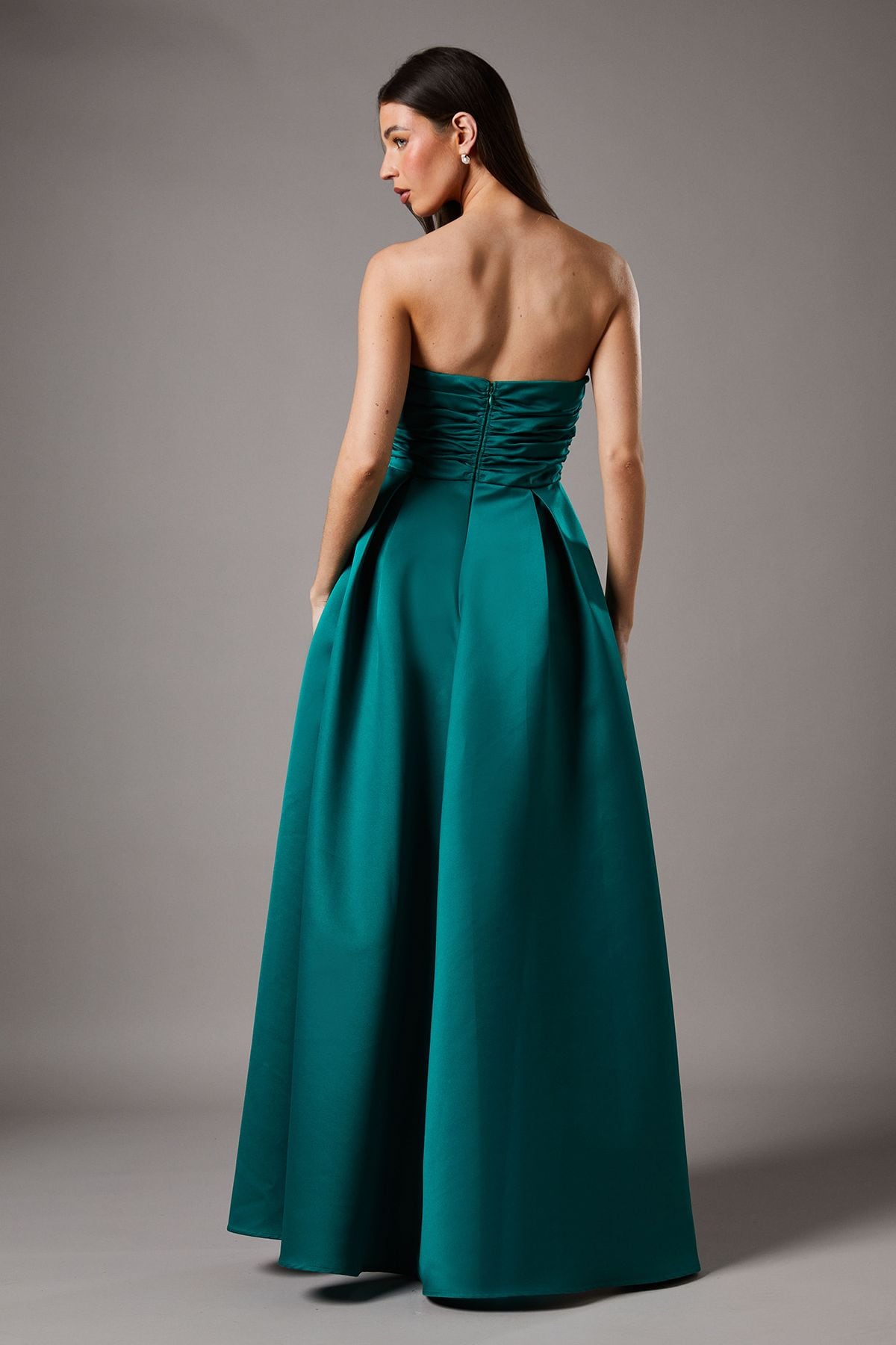 Coast Bandeau Structured Column Maxi Bridesmaid Dress With Overskirt Emerald image 3