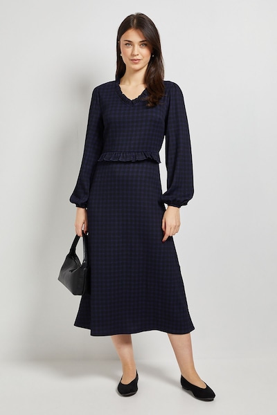 Dorothy Perkins Gingham Frill Scoop Neck Blouson Sleeve Jersey Midi Dress Gingham