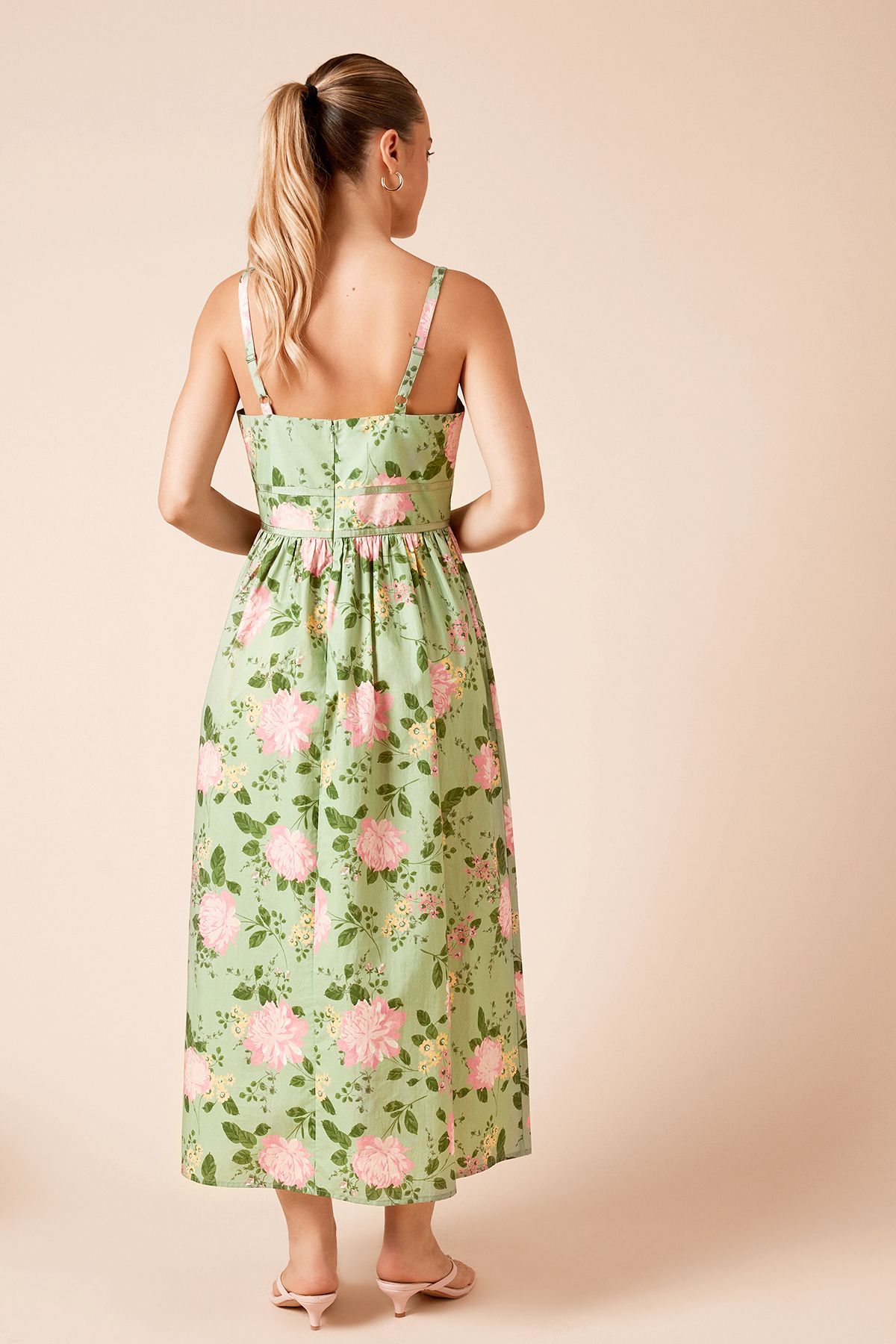 Dorothy Perkins Contrast Binding Detail Printed Poplin Midaxi Dress Green image 3