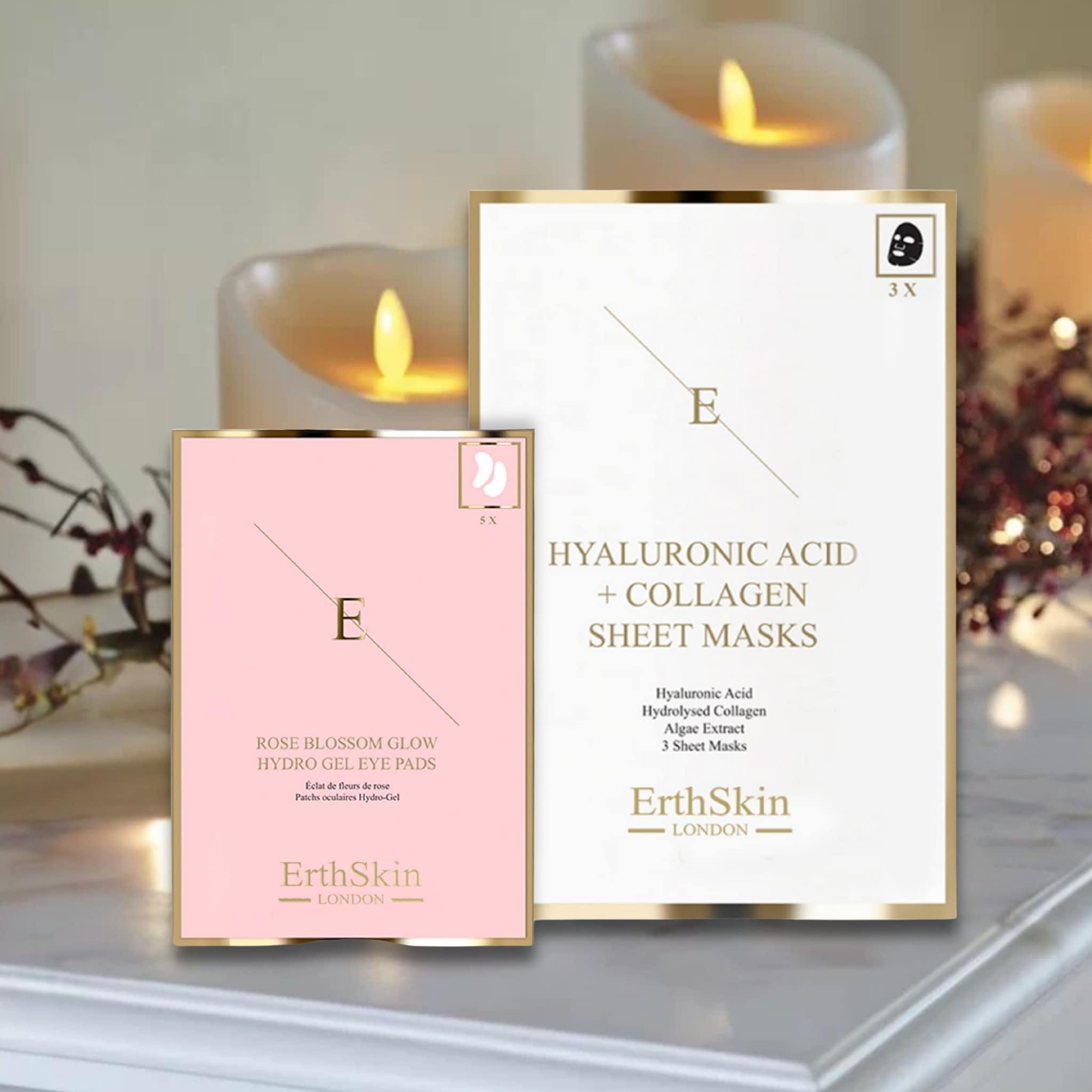Erth Skin London Glow-Enhancing Combo Hyaluronic Acid & Collagen Mask - 3 Sheets + Rose Blossom Glow Hydro-Gel Eye Pads 5 x 2 image 3