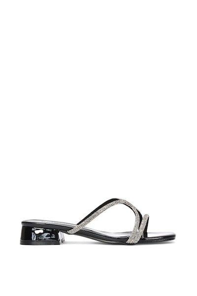 XY London 'Olivia' Strappy Low Block Heel Diamante Sandals With Square Toe