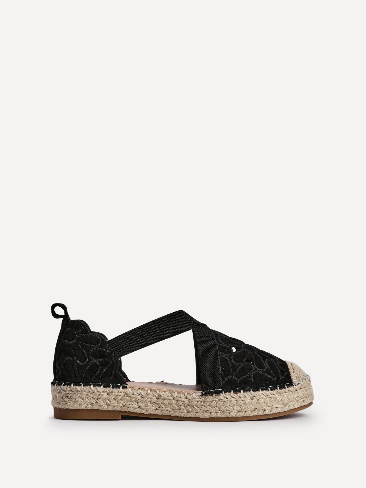 Linzi Jillian Black Faux Suede Flower Cut Out Espadrille Sandal image 1