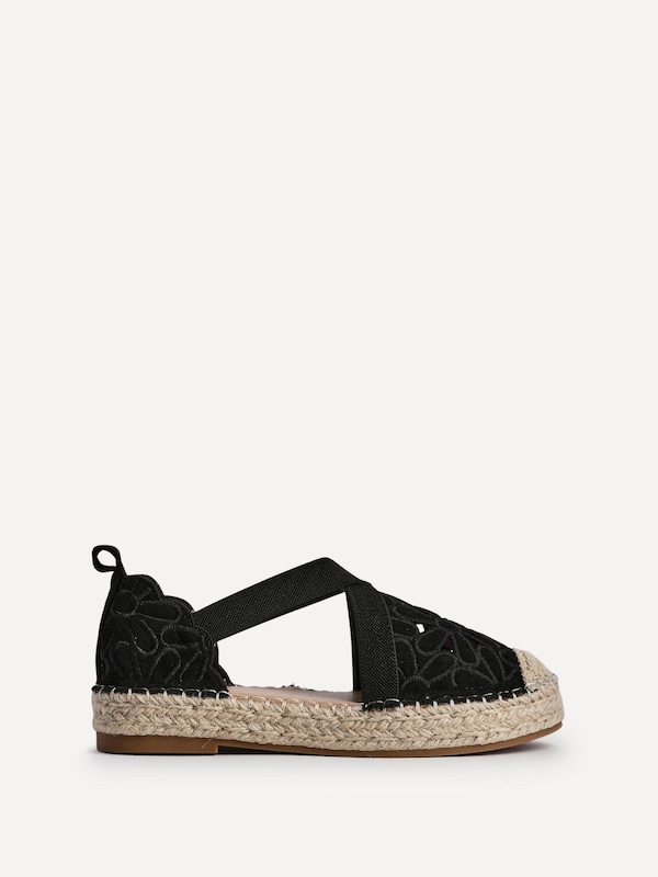 Linzi Jillian Black Faux Suede Flower Cut Out Espadrille Sandal