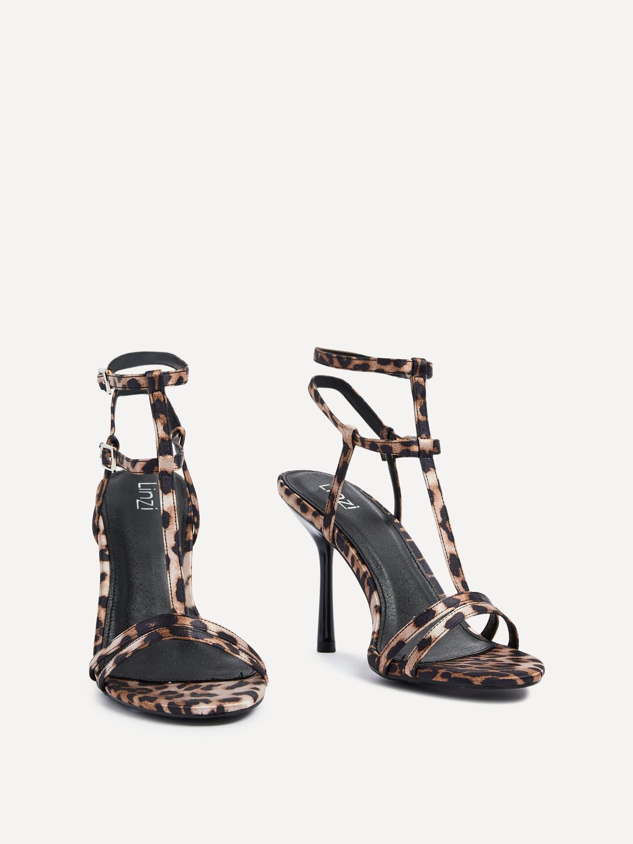 Linzi Jada Leopard Print T-Bar Strappy Stiletto Heels image 3