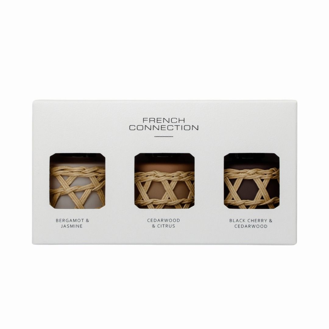 French Connection Trio of Reed Diffuser Gift Set 3x50ML Woven Rattan Detail image 1