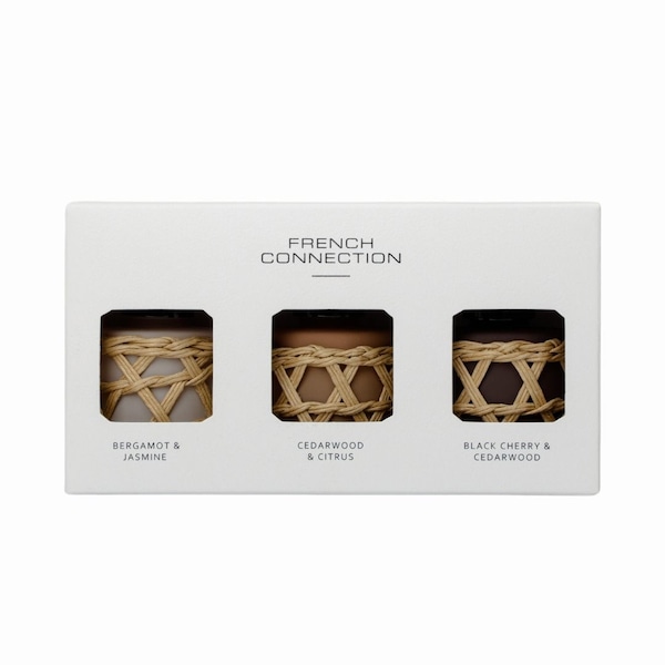French Connection Trio of Reed Diffuser Gift Set 3x50ML Woven Rattan Detail