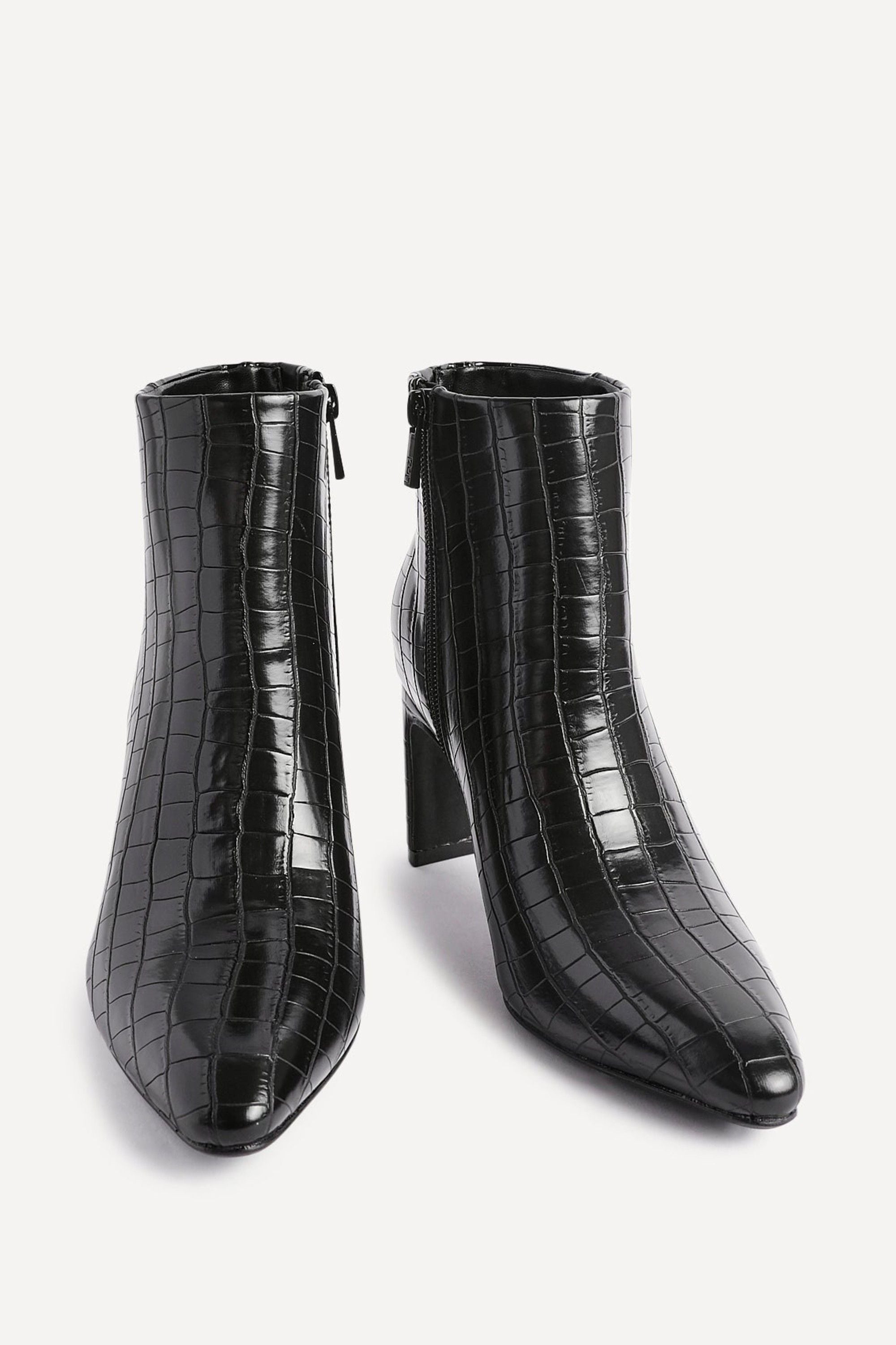 Linzi Alisha Black Faux Croc Leather Heeled Ankle Boot image 3