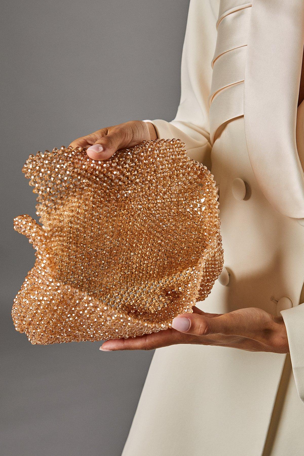 Coast Cedar Beaded Shoulder Bag Rose Gold