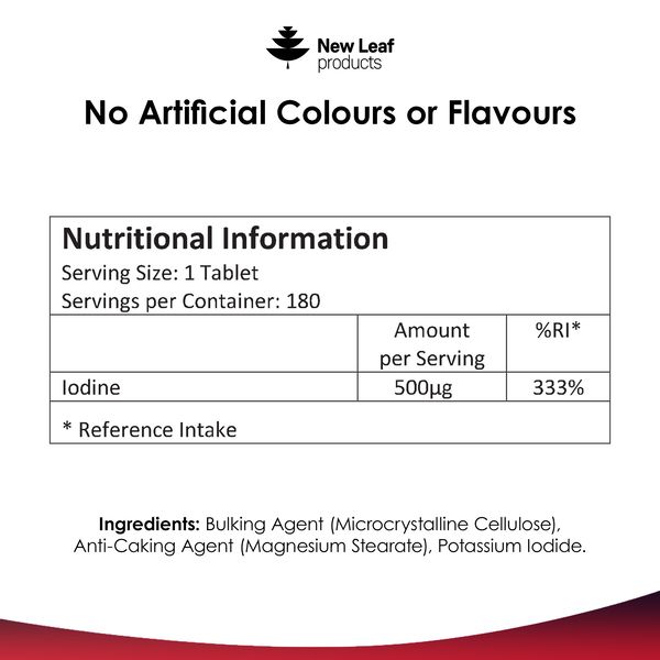 New leaf health Iodine Tablets 500mcg Supplement Vegan Thyroid Support 180 Capsules image 6