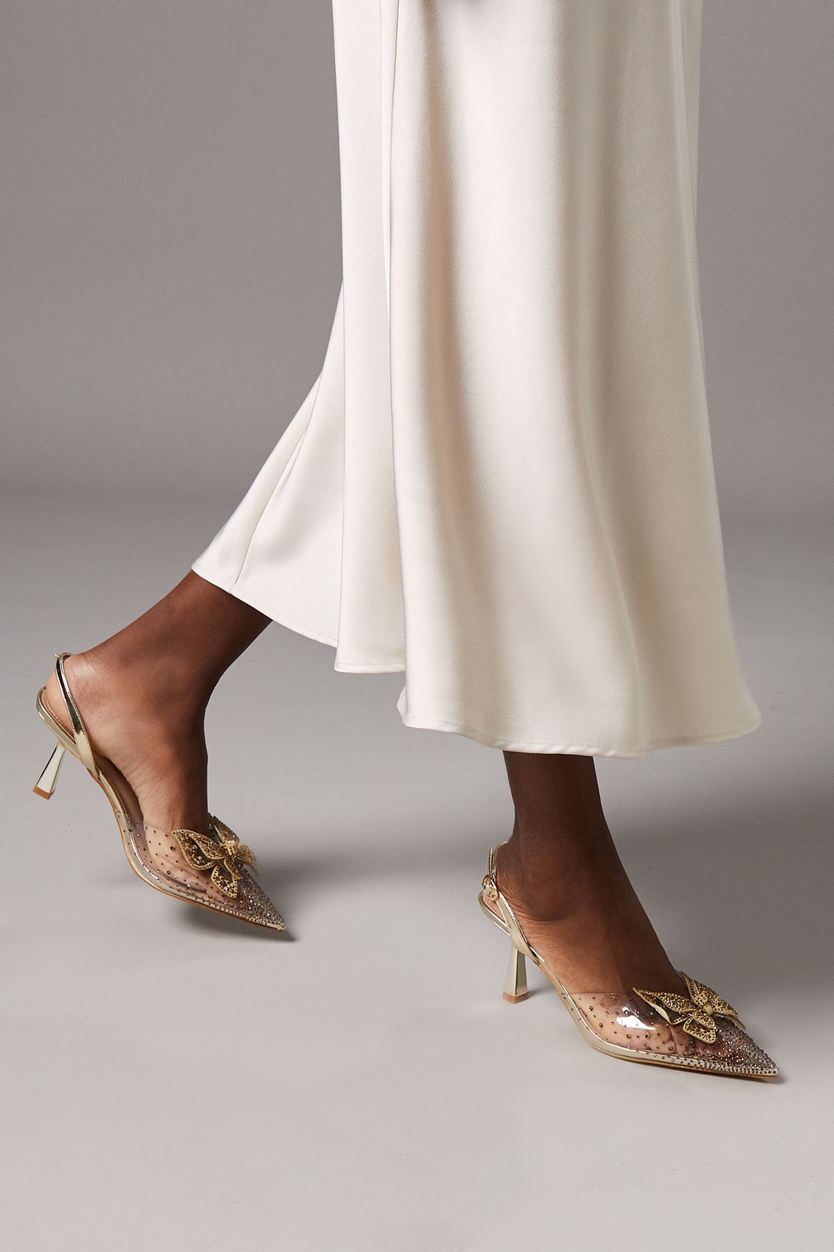 Coast Queenie Diamante Butterfly Pointed Slingback High Stiletto Heel Court Shoes Rose Gold image 2