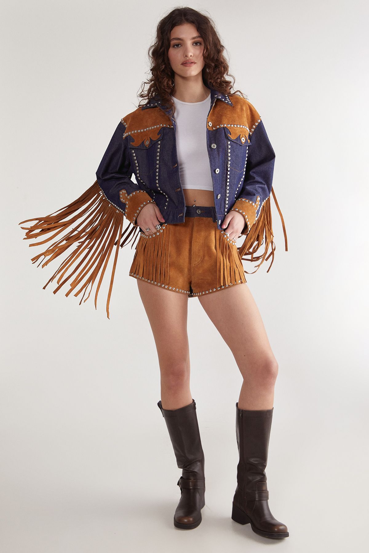 NastyGal Denim Suede Mix Jacket Multi image 4