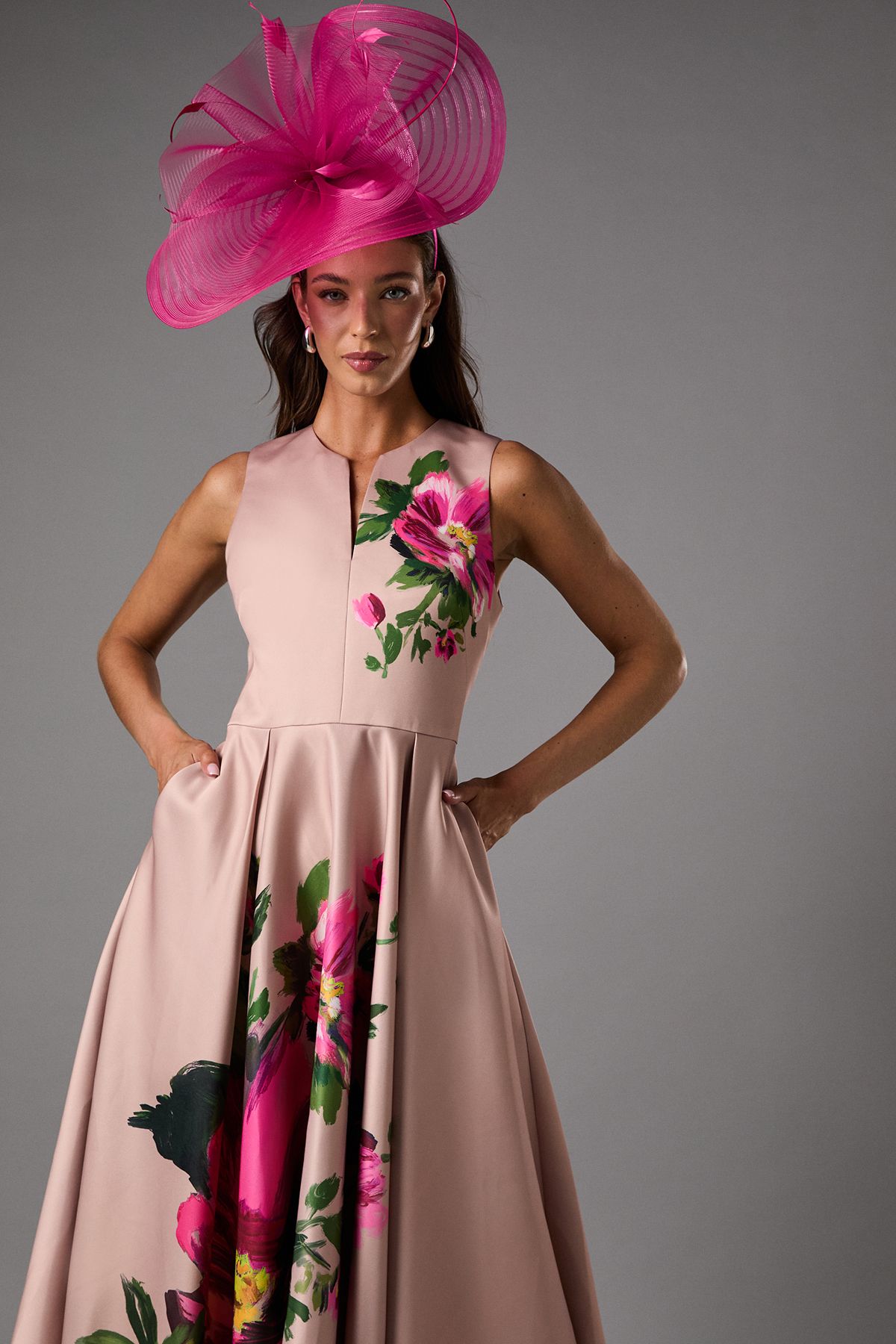 Coast Notch Neck Placement Print Midi Dress Blush image 2