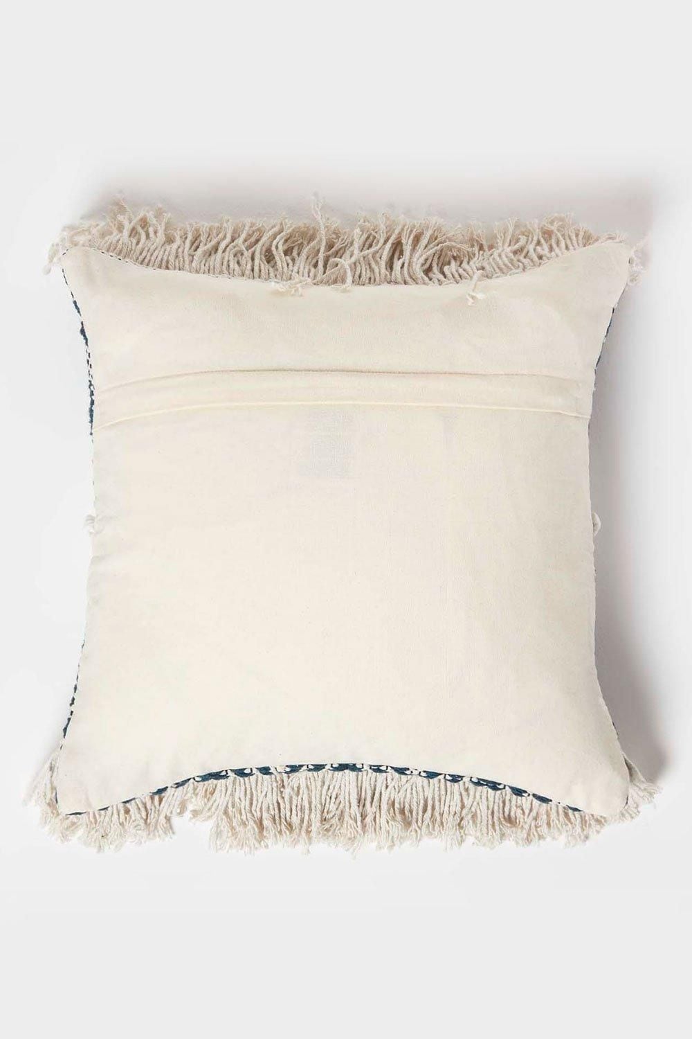 Homescapes Safi Handwoven Fringed Navy & Cream Kilim Cushion image 3