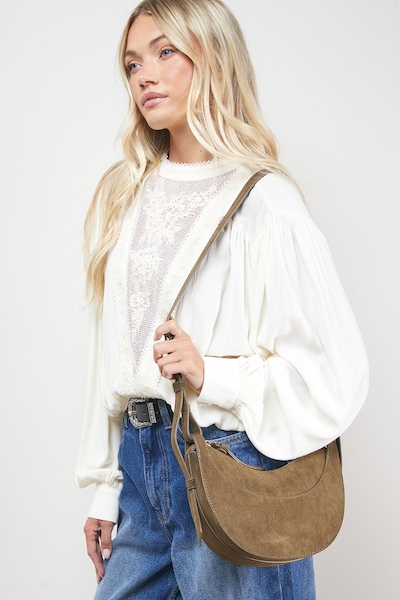 Oasis Relly Faux Suede Half Moon Crossbody Bag Olive