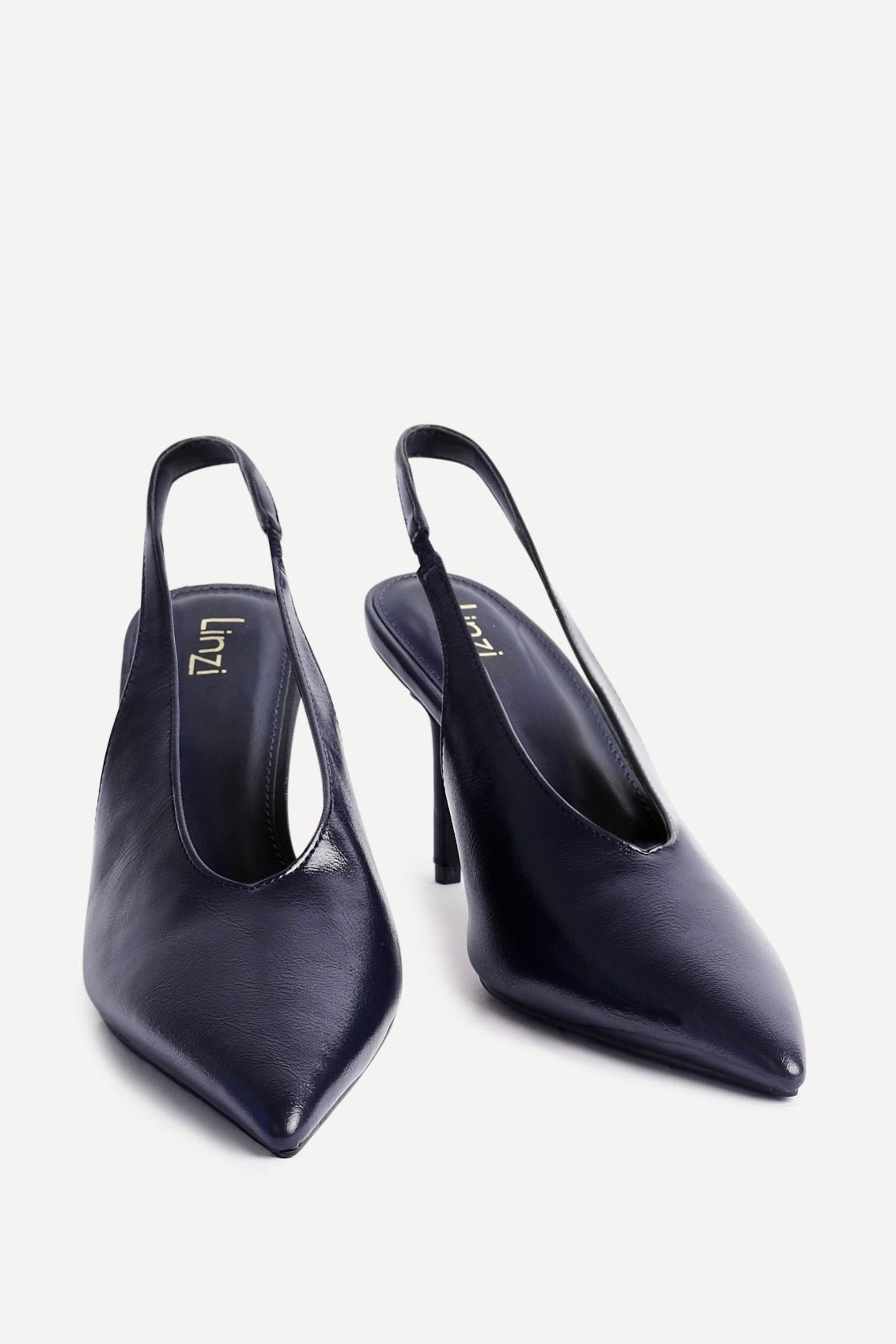 Linzi Evoke Navy Faux Leather Sling Back Court Heels image 3