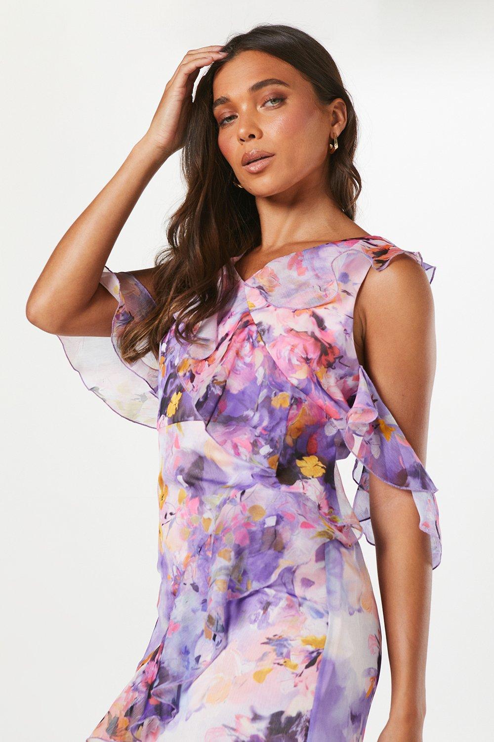 Coast Petite Ruffle Front Chiffon Dress Lilac image 4
