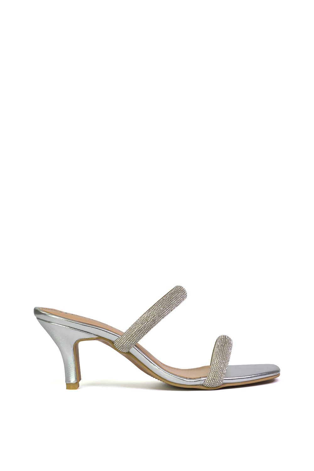 XY London 'Nancy' Square Toe Diamante Strappy Slip On Low Kitten Heel Mules image 1