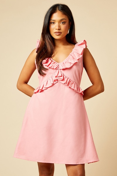 Dorothy Perkins Petite Ruffle Sleeve Tie Back Mini Dress Pink