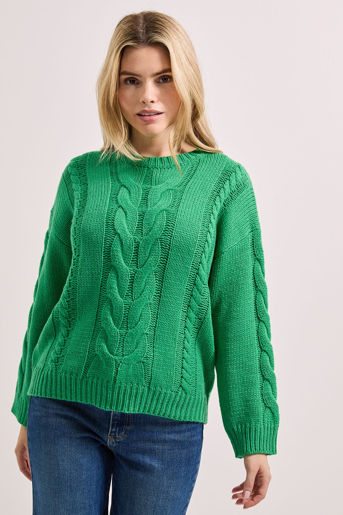 Dorothy Perkins Cable Knitted Crew Neck Jumper Bright Green image 1