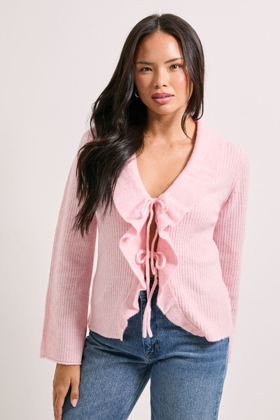 Dorothy Perkins Blush Ruffle Tie Front Cardigan Blush