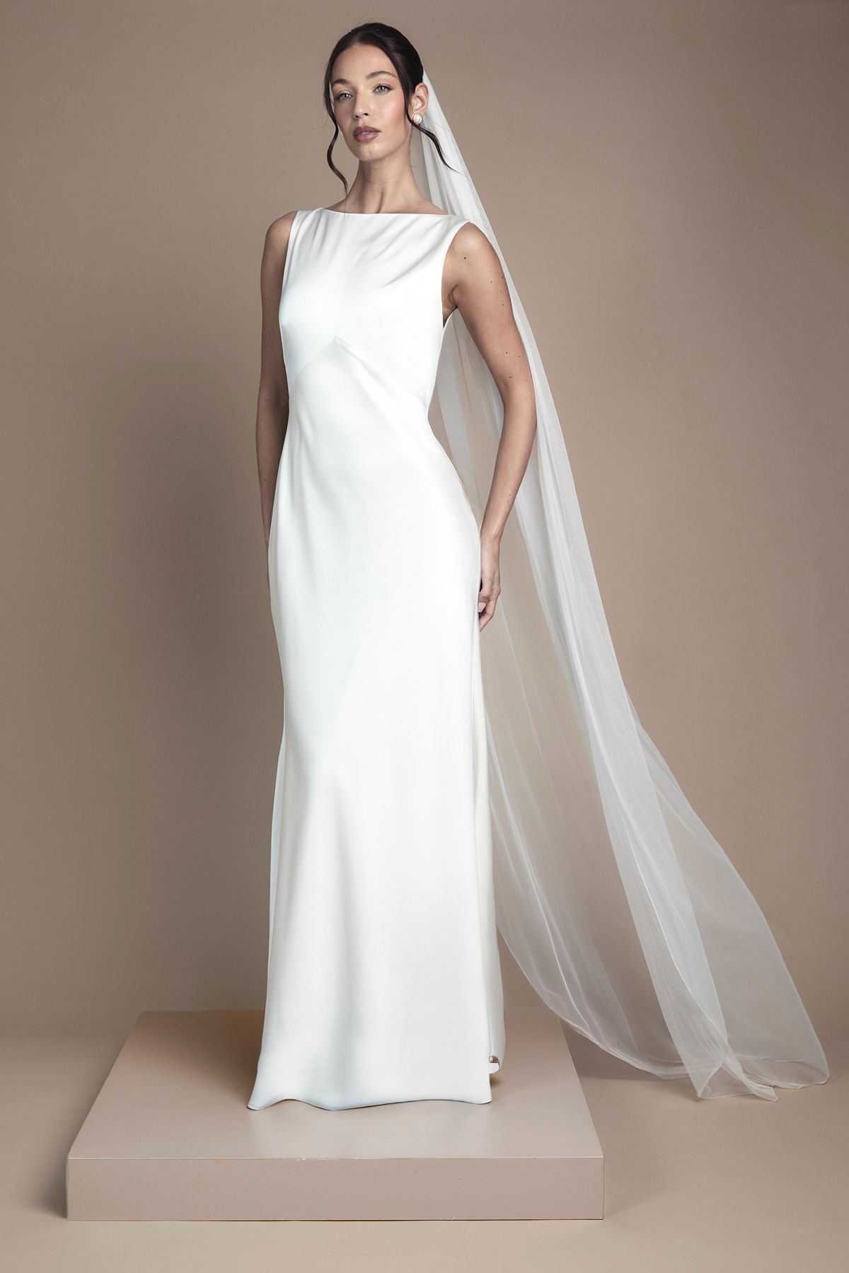 Coast Satin V Back Maxi Wedding Dress with Back Sash Detail Ivory