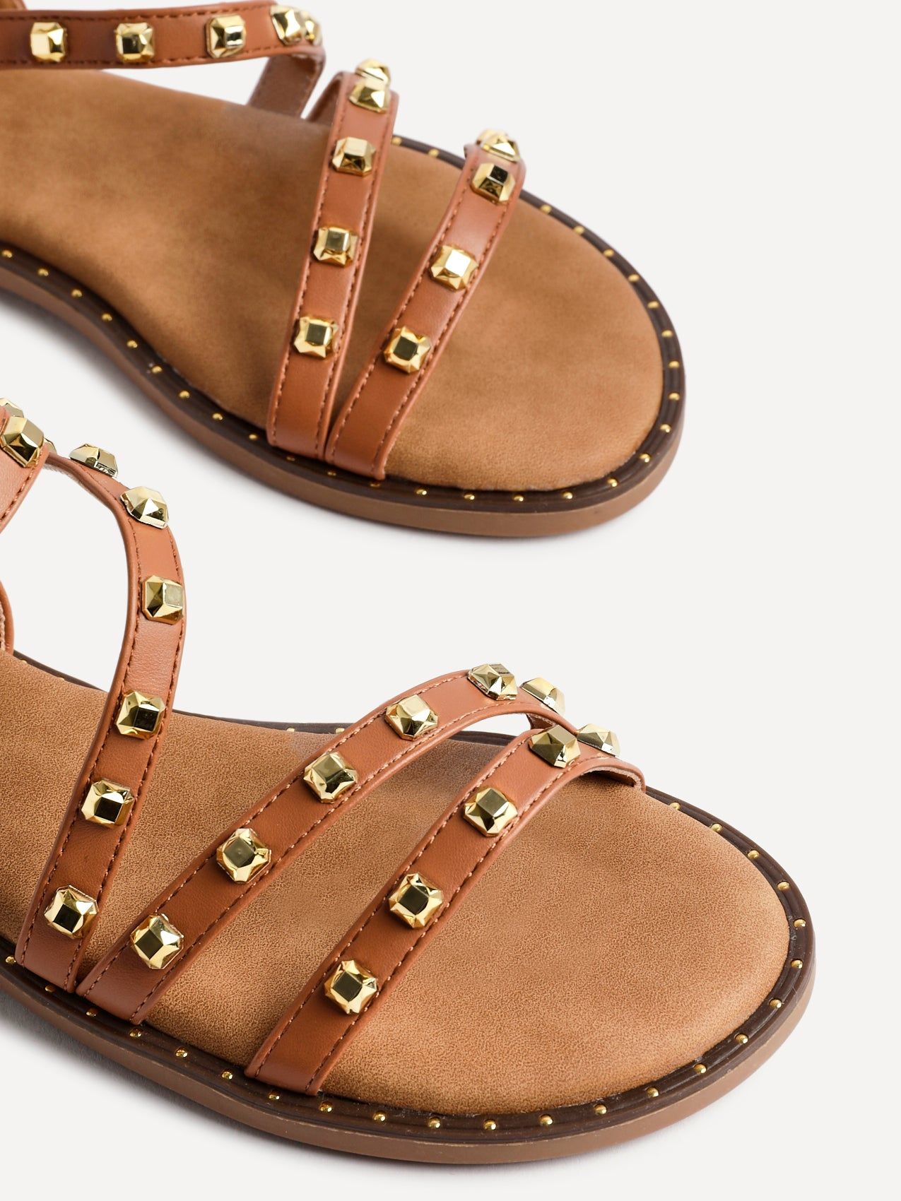 Linzi Destino Tan Faux Leather Studded Gladiator Style Flat Sandal image 5