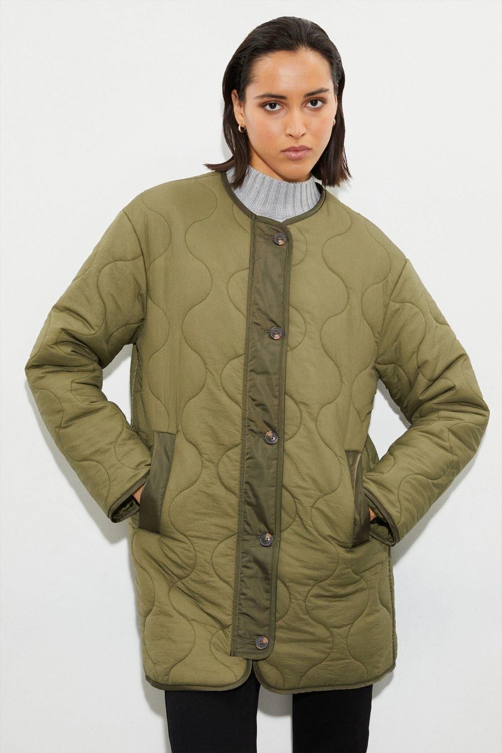 Dorothy Perkins Tall Collarless Contrast Quilted Jacket Sage image 6