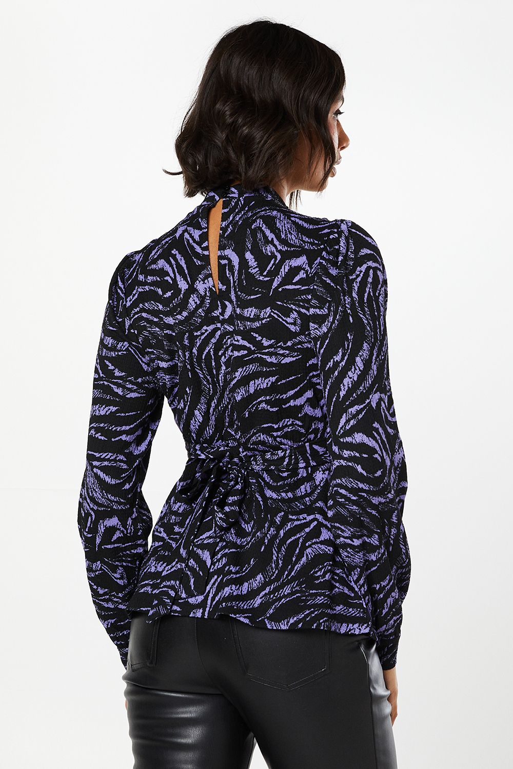 Dorothy Perkins Blue Zebra Keyhole Long Sleeve Top Zebra image 3