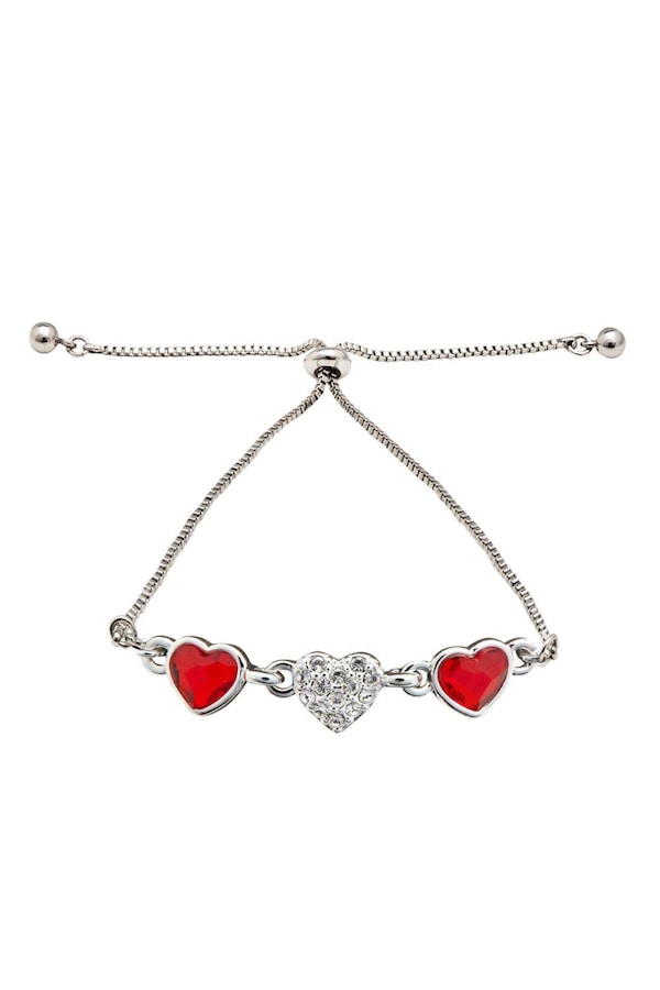 Jon Richard Jon Richard Radiance Collection- Silver And Red Dancing Heart Bracelet Embellished With Crystals