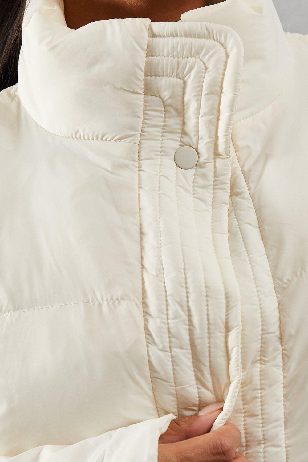 MissPap Ribbed Placket Puffer Coat Cream image 5