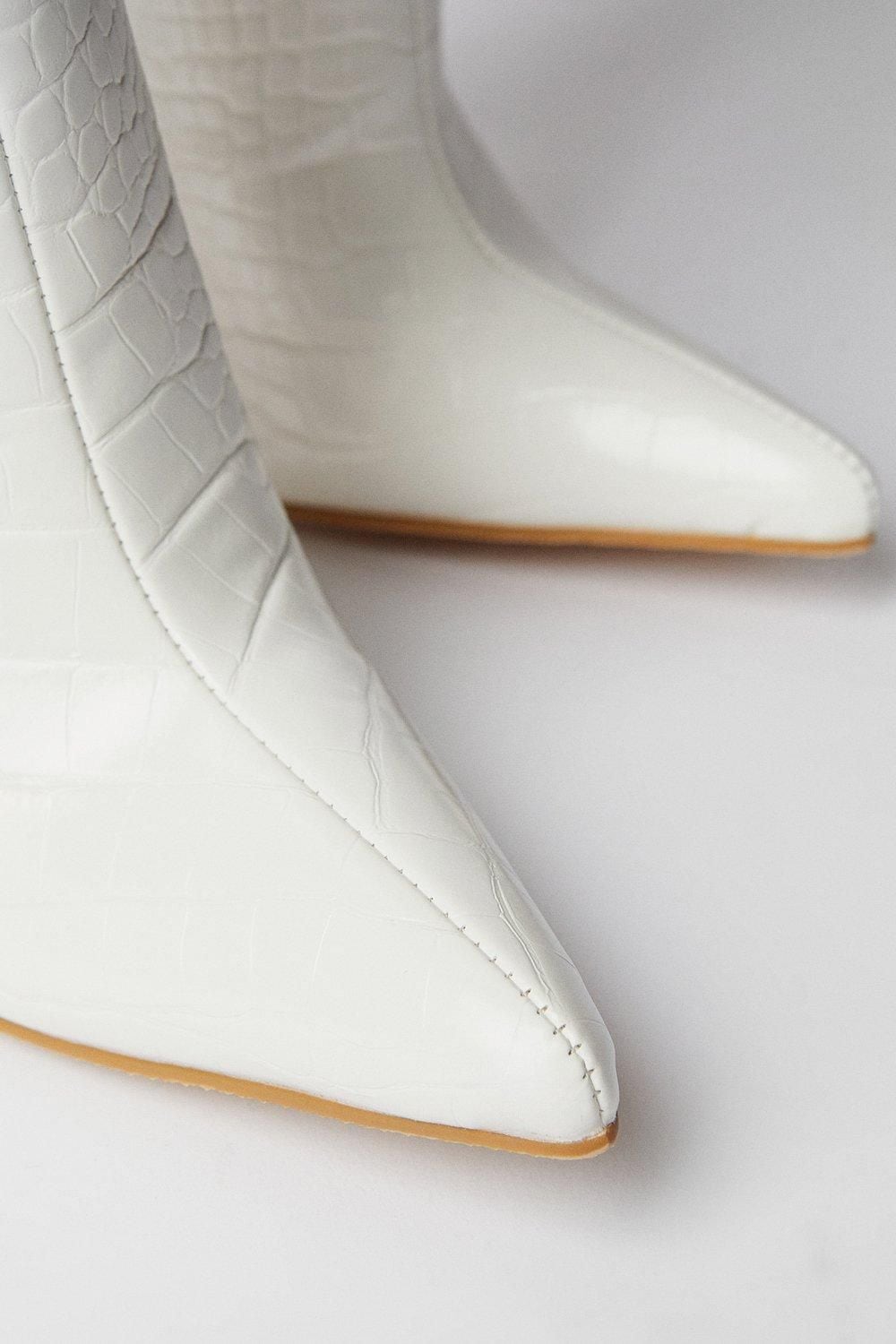 MissPap Leather Look Croc Pointed Heeled Boot White image 4