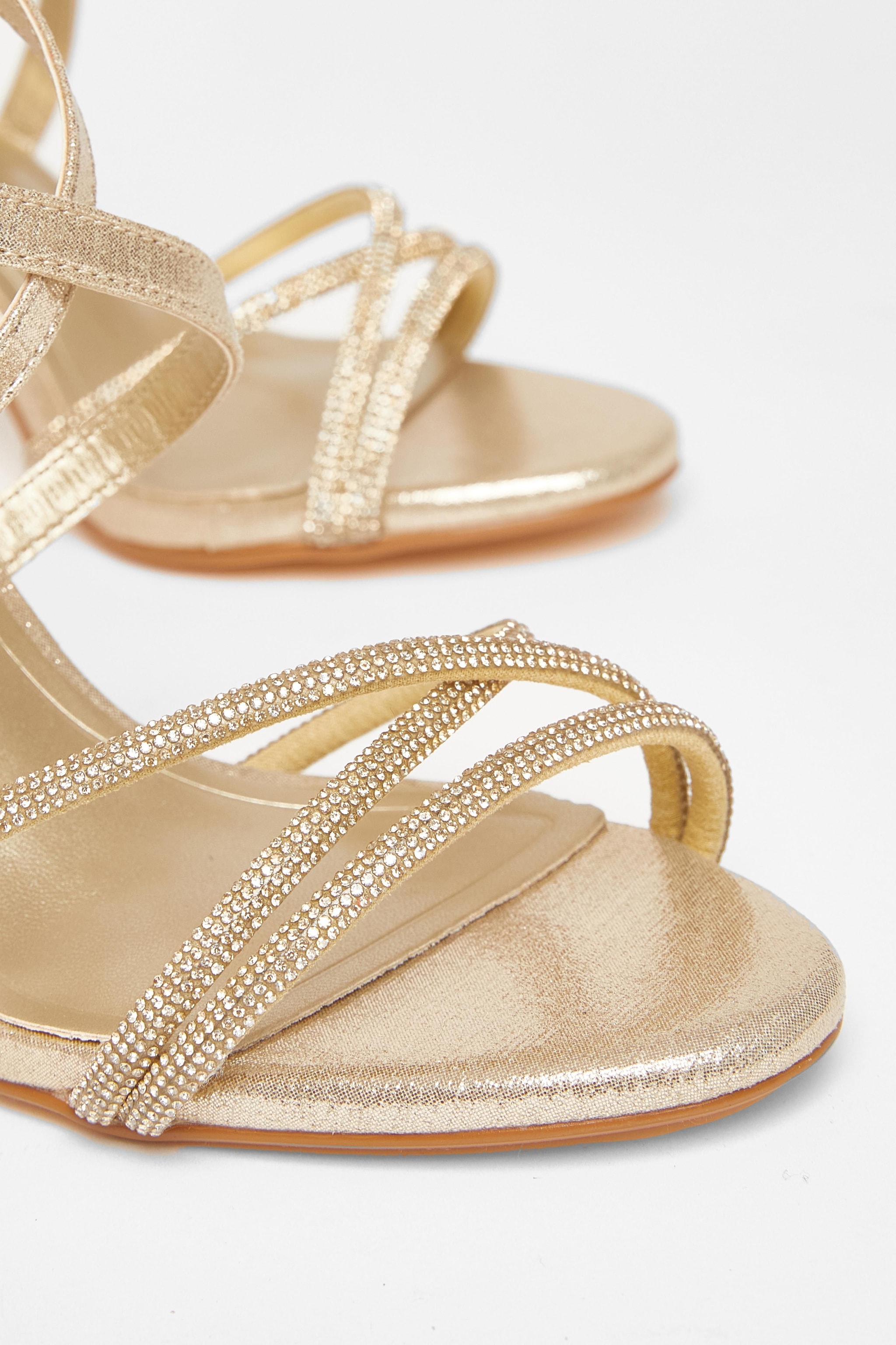 Quiz Gold Shimmer Cross Strap Heels image 4