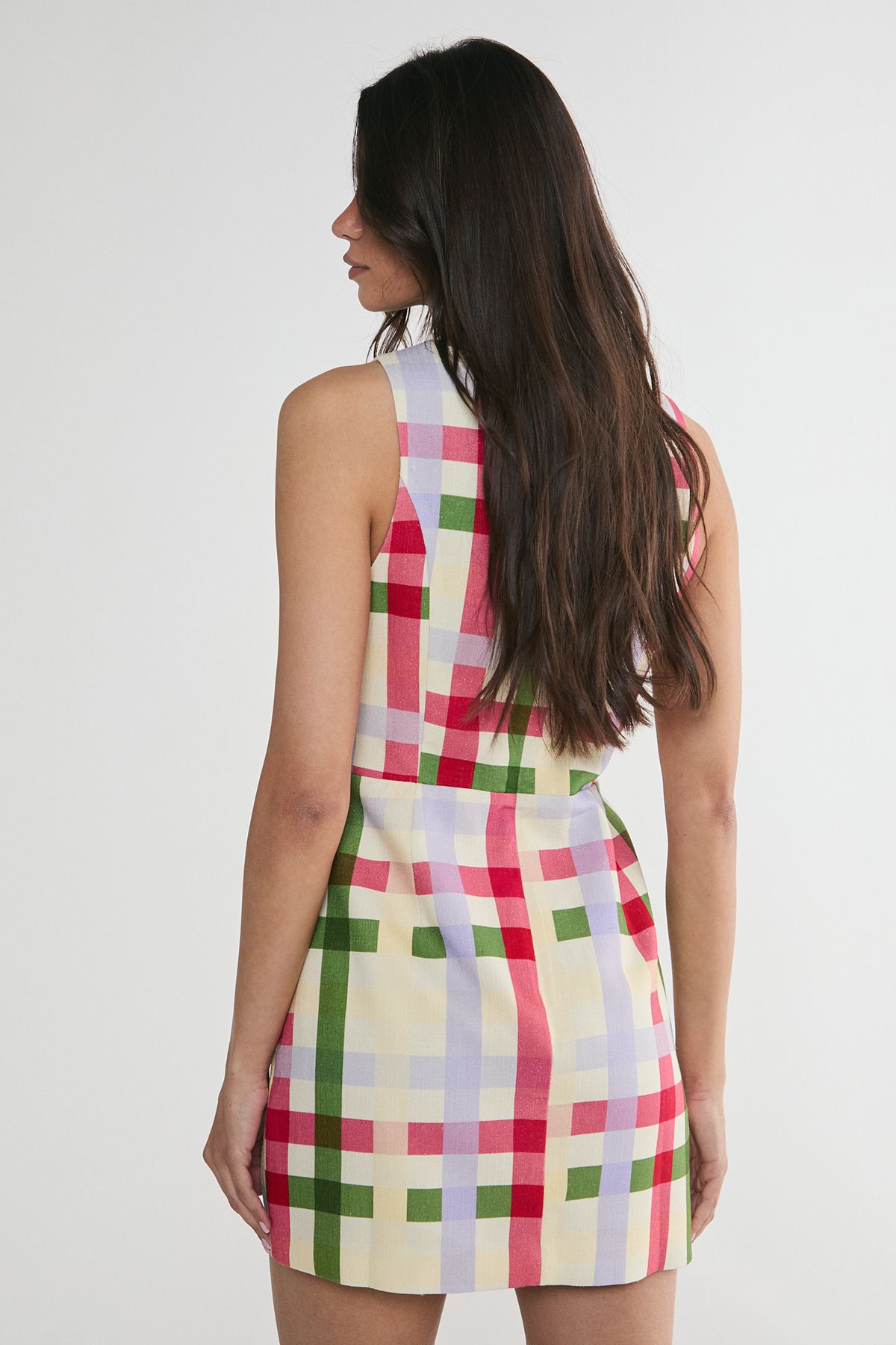 NastyGal Linen Mix Gingham Tie Front Tailored Mini Dress Multi image 4