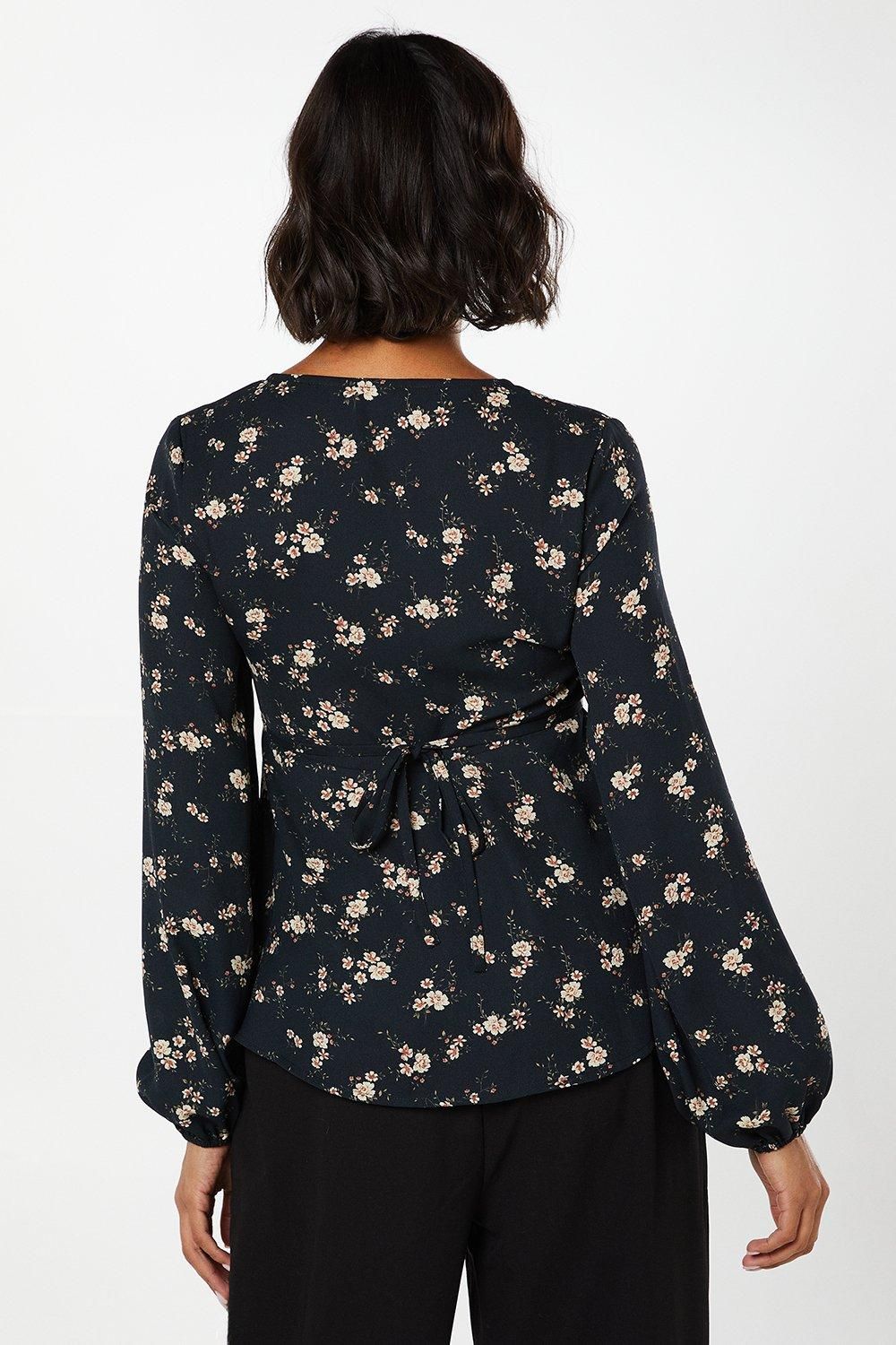 Dorothy Perkins Ditsy Floral Long Sleeve Button Front Tea Blouse Floral image 3