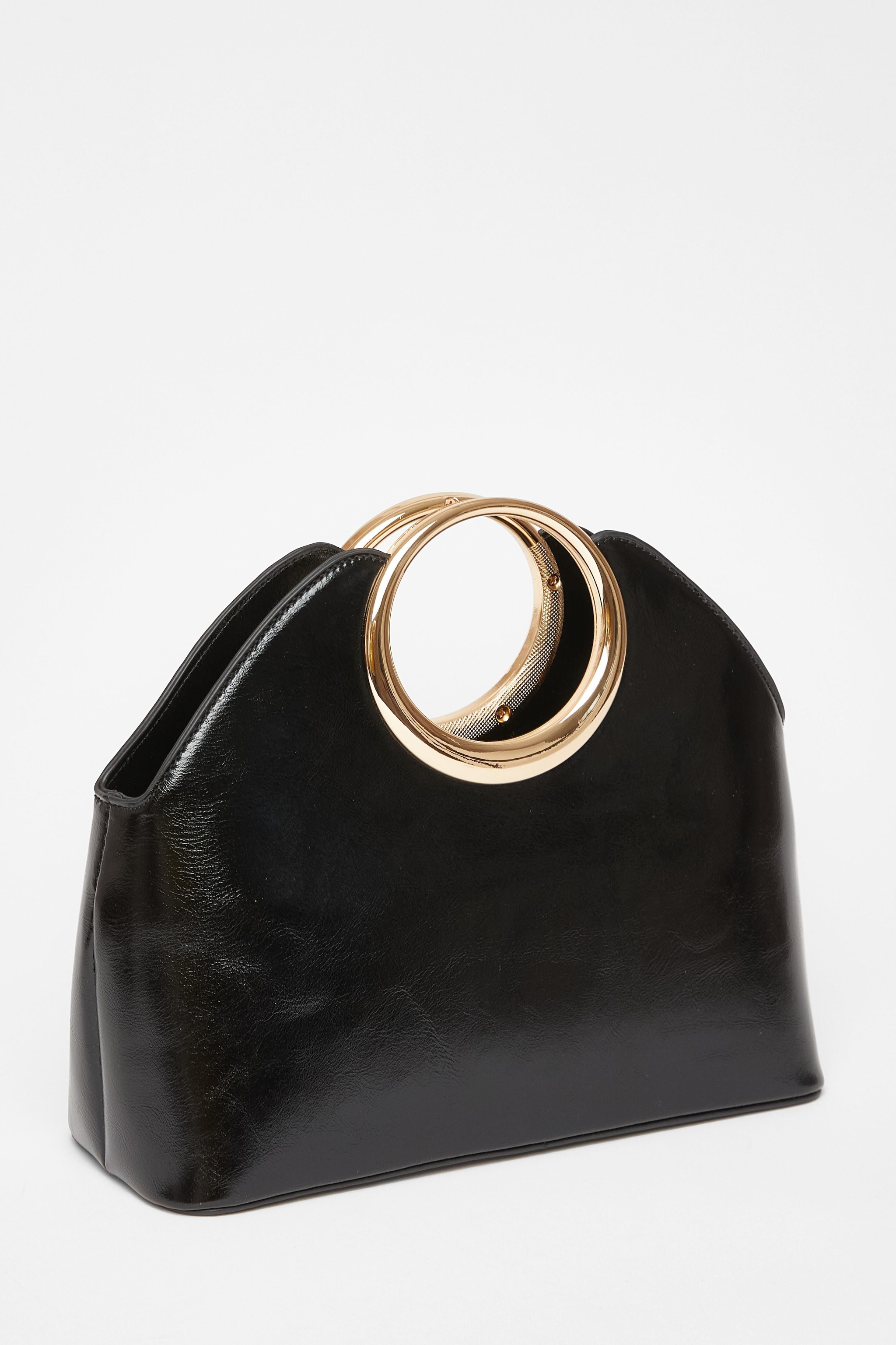 Quiz Black Faux Leather Top Handle Bag image 1