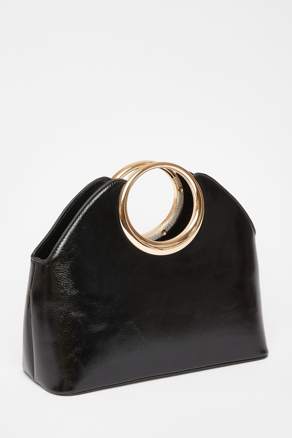 Quiz Black Faux Leather Top Handle Bag