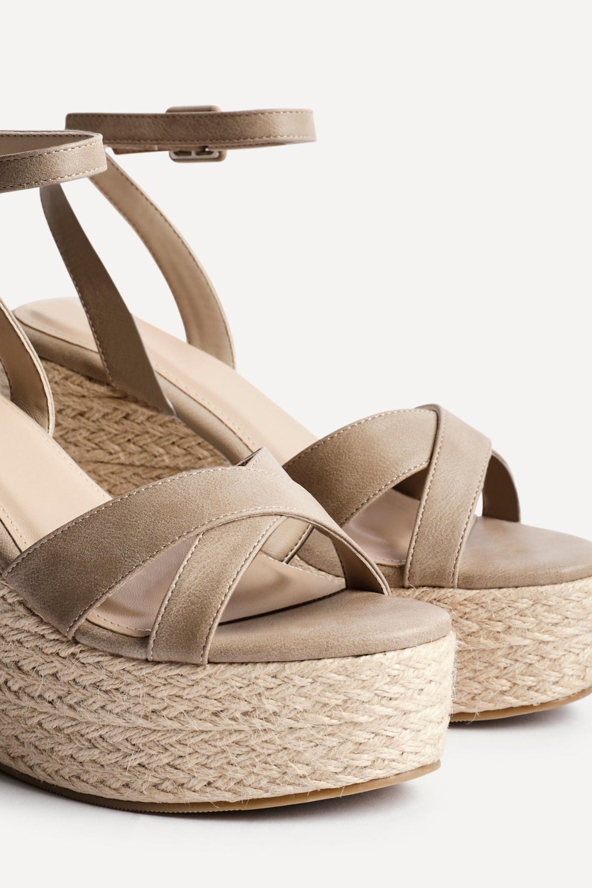 Linzi Tahiti Taupe Faux Leather Crossover Espadrille Wedge image 4