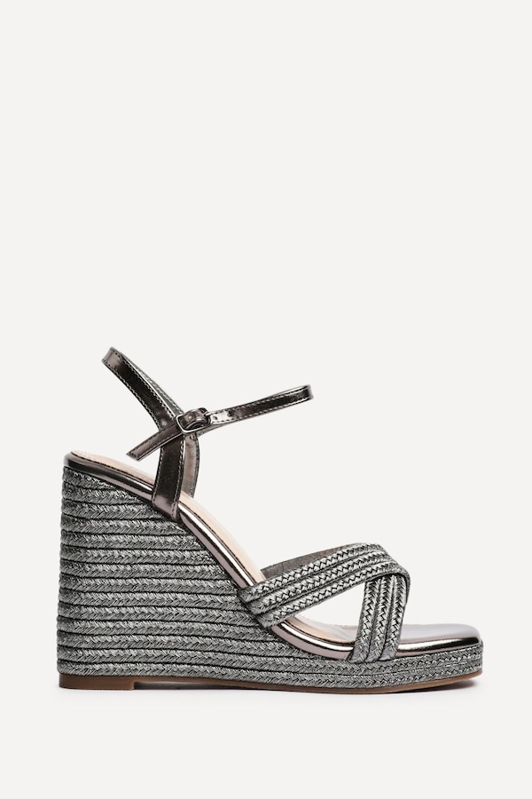 Linzi Nikki Pewter Rope Crossover Platform Wedge