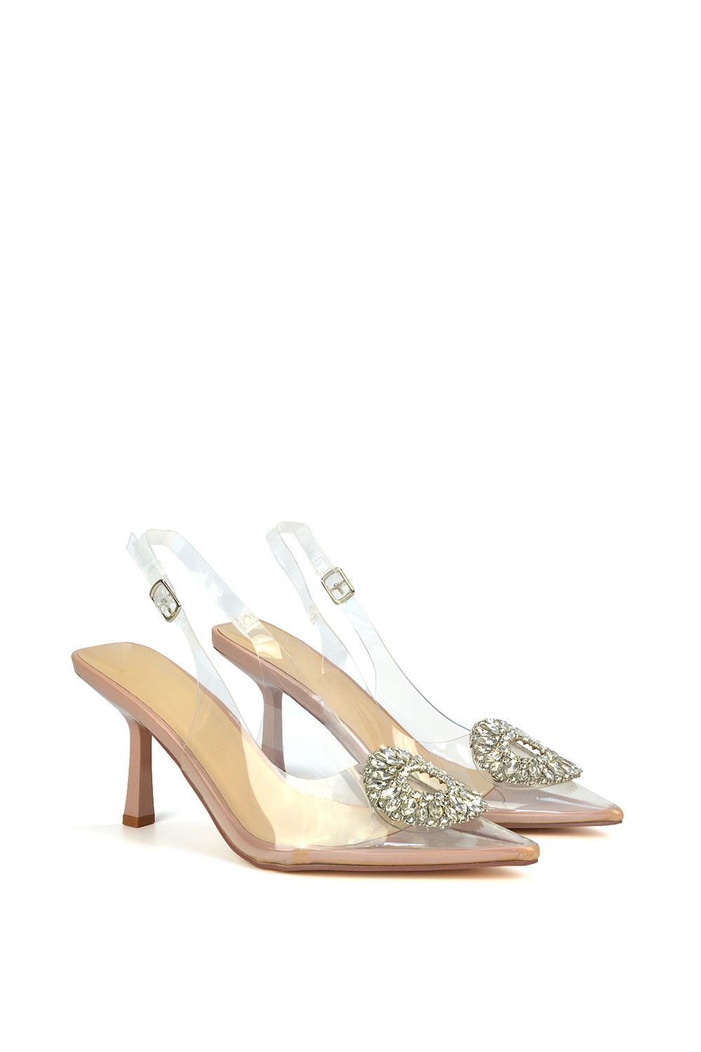 XY London 'Aiysha' Clear Perspex Slingback Jewel Court Shoes Heels with Pointed Toe image 3