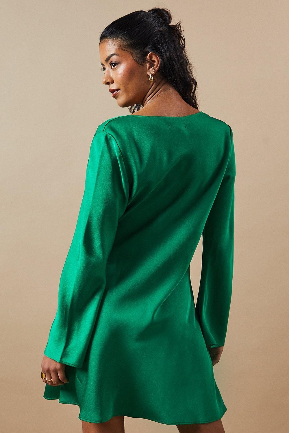 Oasis Petite Occasion Satin Cowl Mini Dress Green image 3