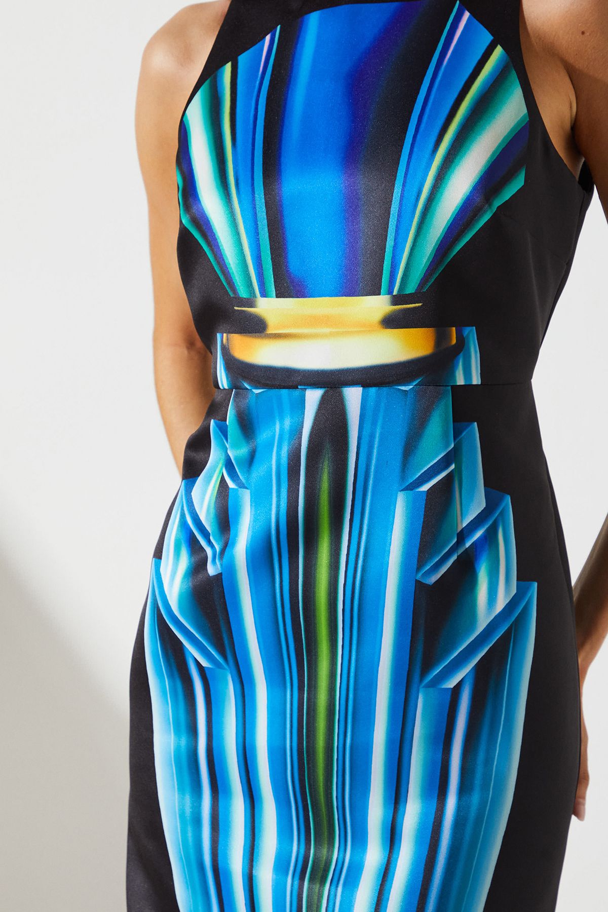 Coast Printed Satin Pencil Midi Dress Black image 5