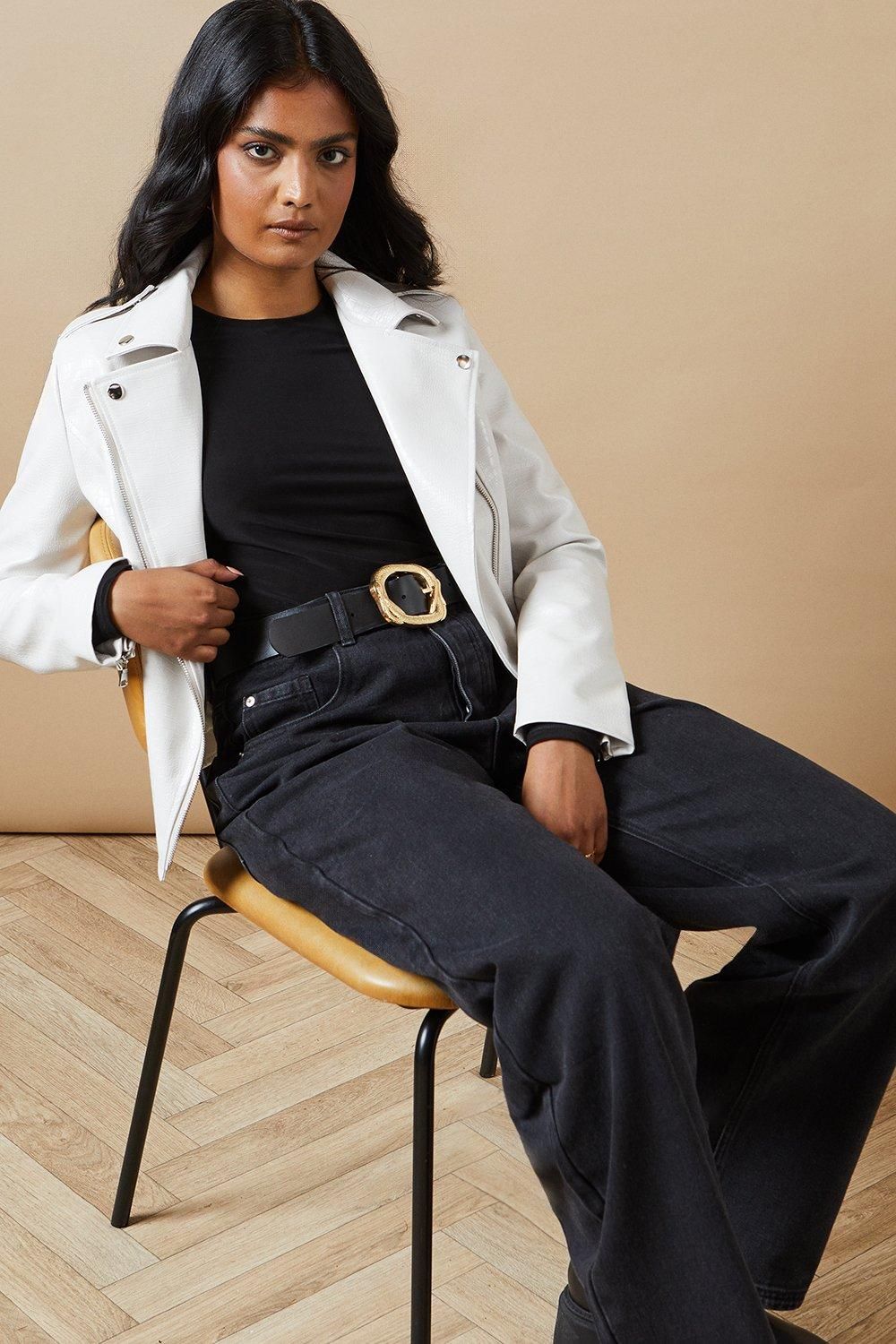 Oasis Crocodile Faux Leather Biker Jacket Ivory image 1