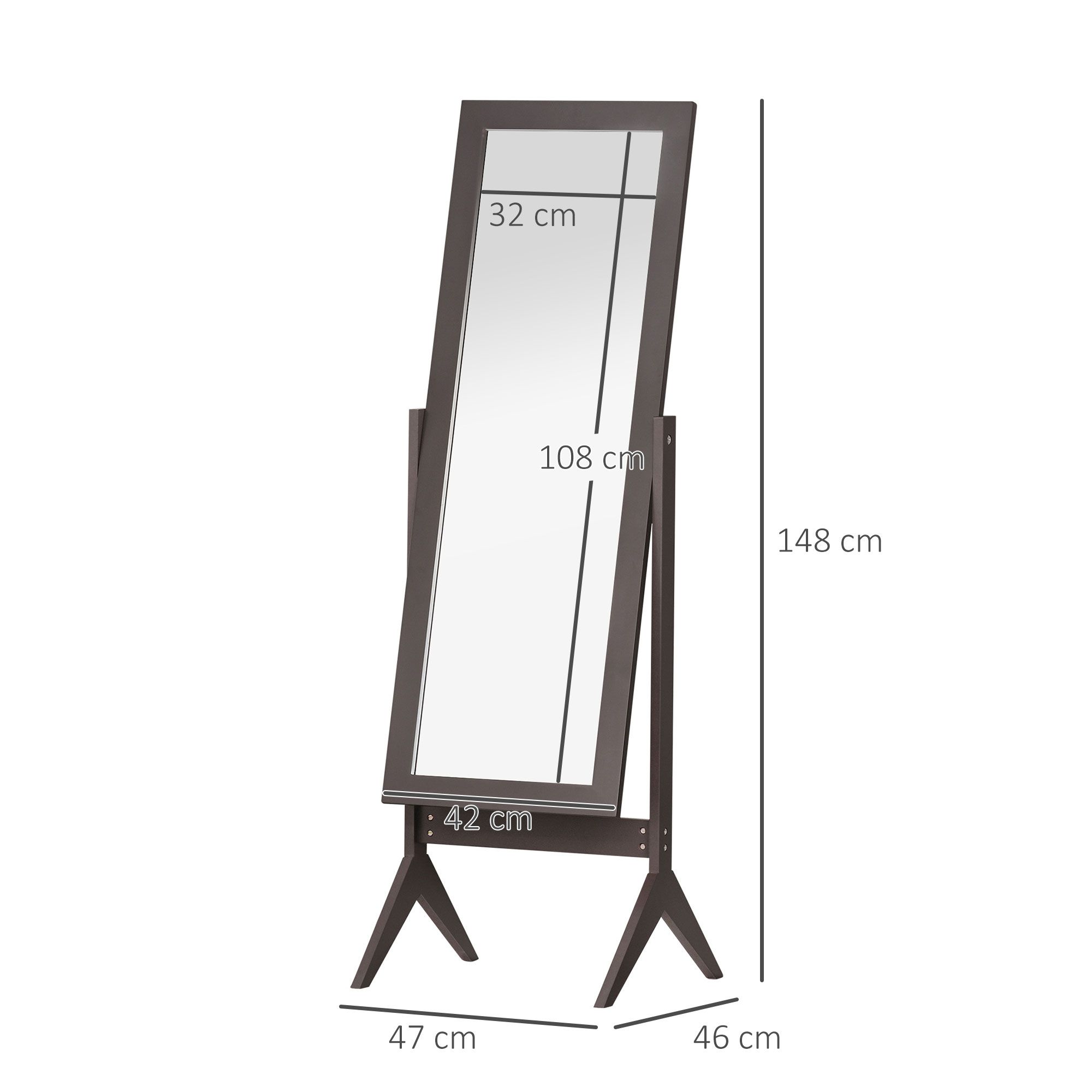 HOMCOM Dressing Mirror Freestanding Tall Adjustable Angle White 148x47cm Bedroom image 3