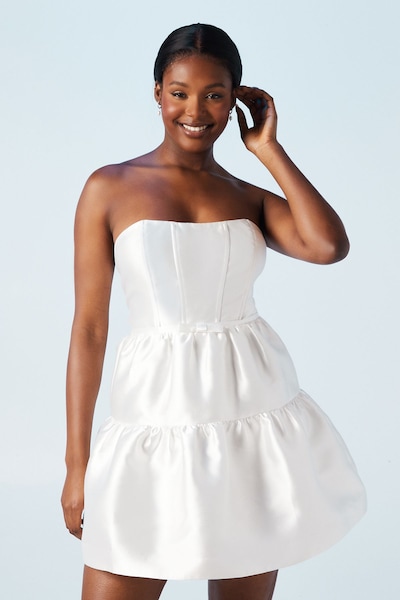 Coast Corset Bandeau Twill Full Skirted Mini Dress Ivory