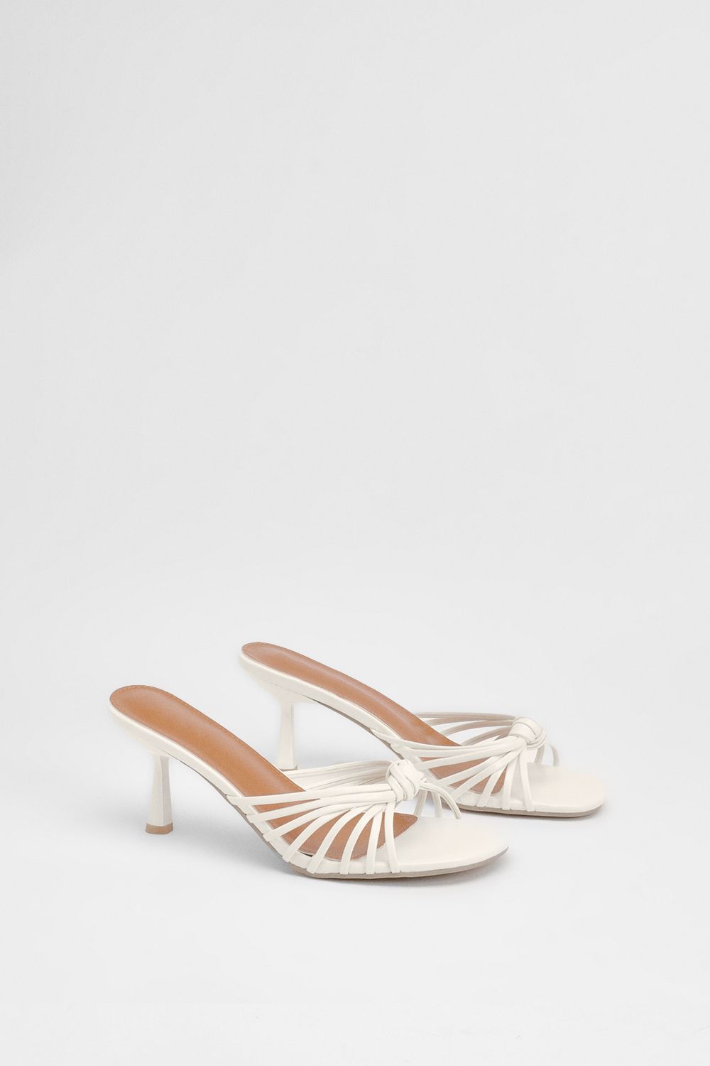 MissPap Strappy Knot Heeled Mule Sandals White